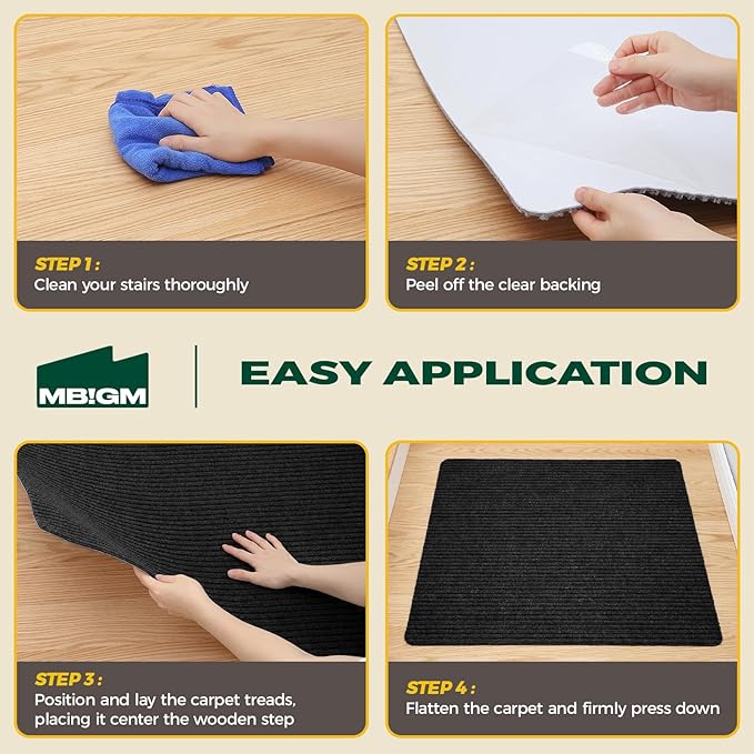 MBIGM Non-Slip Carpet Stair Tread Mat 30" x 30" Landing Rug-Matching Mat Non-Skid Safety Rug Slip Resistant - Black