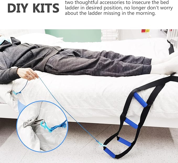 Bed Ladder Assist,Pull up Helper and Sit up Helper 4 Handle Grips,Bed Rail Assistance Devices Adjustable Length Bed Lift for Most Beds Mobility Aid for Elderly, Handicapped,Injured (95 INCHES)