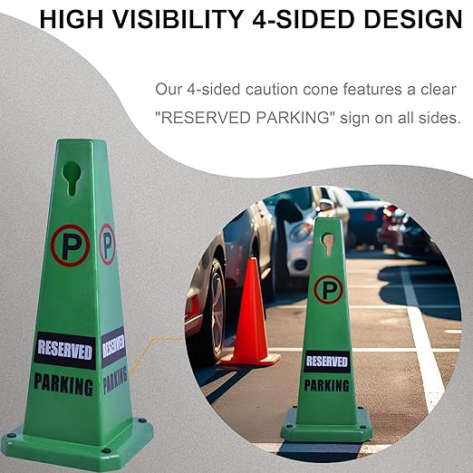 OrangeStar Reserved Parking Cones 4-Pack, 26.5" Large 4-Sided Message Safety Traffic Cones with Heavy Rubber Base for Indoor Outdoor Use, Parking Lot Control, Driveway Barriers