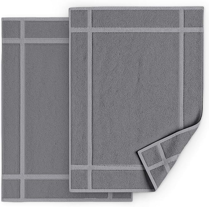 Pearl Linens 100% Ring Spun Cotton Bath Mat (Pack of 2) 18 x 25 Inch, Washable, Soft & Absorbent Terry Bathroom Floor Mat – Not Bathroom Rugs – Quick-Dry After Shower Bath Mat, 687 GSM, Light Grey