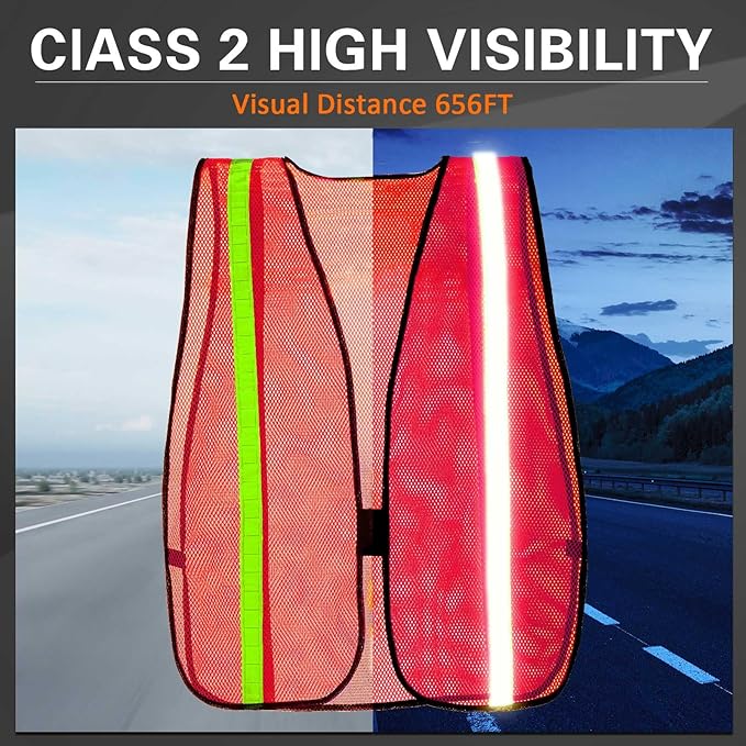 Haysandy 20 Pcs High Visibility Reflective Safety Vest Construction Vest Strips Neon Mesh Universal Size for Men Outdoor (Bright Orange)