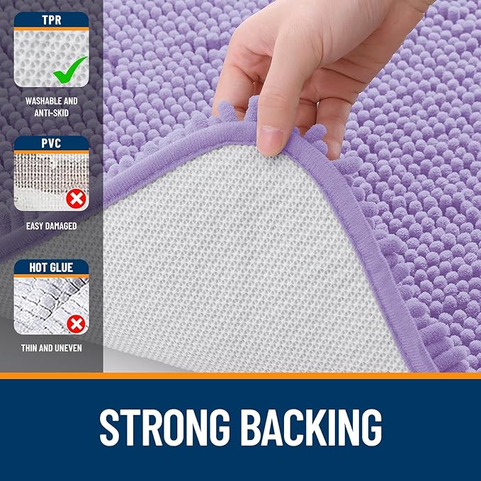 OLANLY Bathroom Rugs Sets 2 Piece, Soft Absorbent Chenille Bath Mats and U-Shaped Contour Toilet Mat Area Rug Set, Machine Washable Bath Carpet, Home Decor Accessories(36"x24"+24"x20", Lavender)