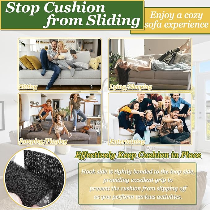 TEUVO 4.3" x 26.3 Feet Adhesive Hook and Loop Tape Heavy Duty Cushion Grip, Non Slip Couch Cushion Strips to Keep Couch Cushion Mattress from Sliding Outdoor No Punching Picture Wall Hanging Strips