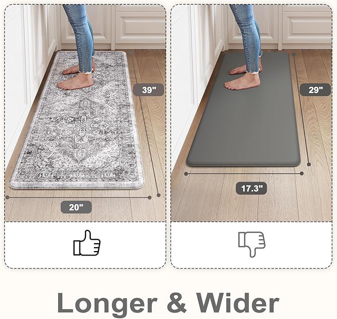 KIMODE Anti Fatigue Kitchen Mat, Cushioned Boho Distressed Kitchen Runner, Non Slip Memory Foam Kitchen Mat for Floor, Waterproof Standing Desk Mat for Laundry, Office, Sink Grey Brown 20"x39"