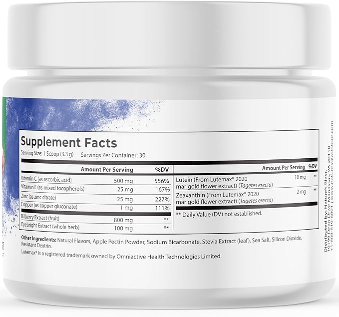 SightMax Eye Health Supplements - Eye Vitamins - with Bilberry, Eyebright, Lutein, Zeaxanthin & More Vitamins - Vegan, Non GMO, Gluten Free - 3.5 Oz - 30 Servings - Berry Rush Flavor
