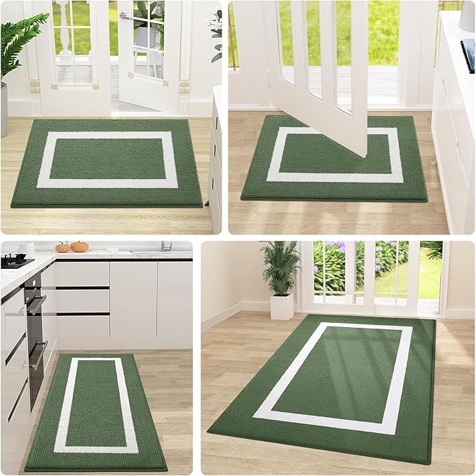 OLANLY Indoor Door Mat, 59x20, Non-Slip Absorbent Resist Dirt Entrance Mat, Washable Low-Profile Inside Entry Doormats for Entryway, Green