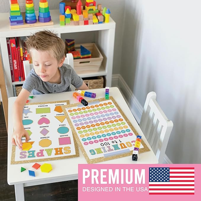 Hadley Designs 16 Educational Posters for Classroom Decor - Gold Educational Posters for Toddlers 1-3, Toddler Learning Poster for Kids Ages 3-5, Kindergarten & Preschool Classroom Must Haves