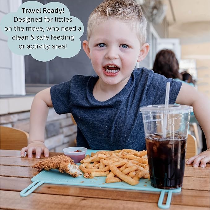 The Table Tyke Silicone Placemats for Toddlers with Patented Edge Bumper | Kids Placemats Non Slip Travel Ready | Baby Placemat BPA Free for Restaurant Dining Table | Hunter Green