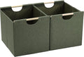 HOONEX Large Collapsible Storage Bins, Linen Fabric, Pack of 2, Storage Baskets with Wooden Carry Handles and Sturdy Heavy Cardboard, for Home, Office, Car, Nursery, Olive