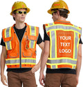 AYKRM Heavy Woven cotton High Vis Reflective work construction safety vest for men Class 2 with ipad Cargo Pockets