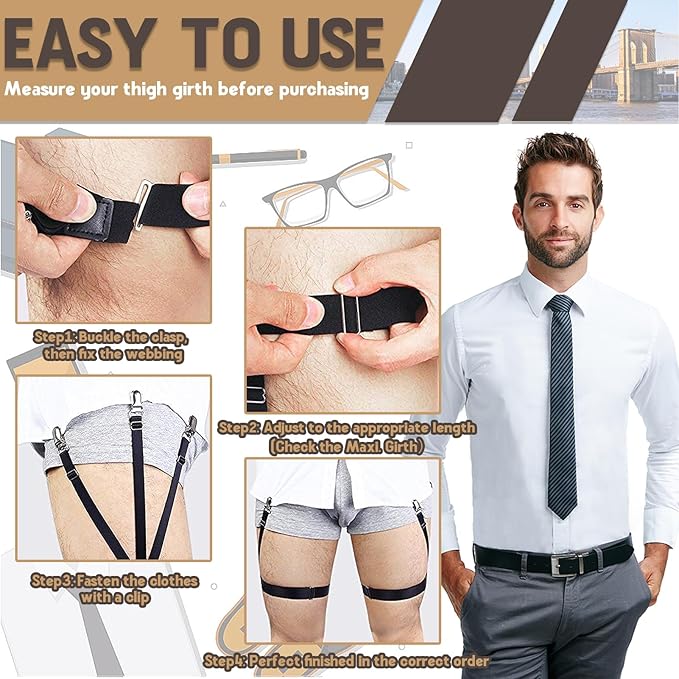 STAY GENT Mens Shirt Stays Adjustable Elastic Shirts Tucker Shirt Garter for Men Police Keep Shirt Tucked