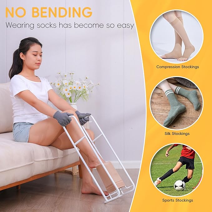 Upgraded Extra-Large Compression Sock Aid Device - Sock Aids for Compression Stocking - Helper Device for Putting on Hosiery - 14 in or More - 2024 Design (White)