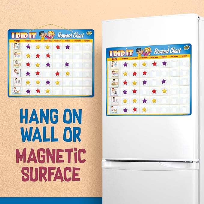 Kids Responsibility Chart Board with Magnets, 63 Chores, Potty Train Tasks, Multiple Children (Pocket)