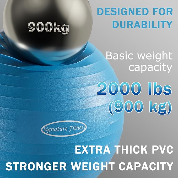Fitvids Anti-Burst and Slip Resistant Exercise Yoga Fitness Birthing Ball with Quick Pump, 2,000-Pound Capacity, Multiple Colors and Sizes