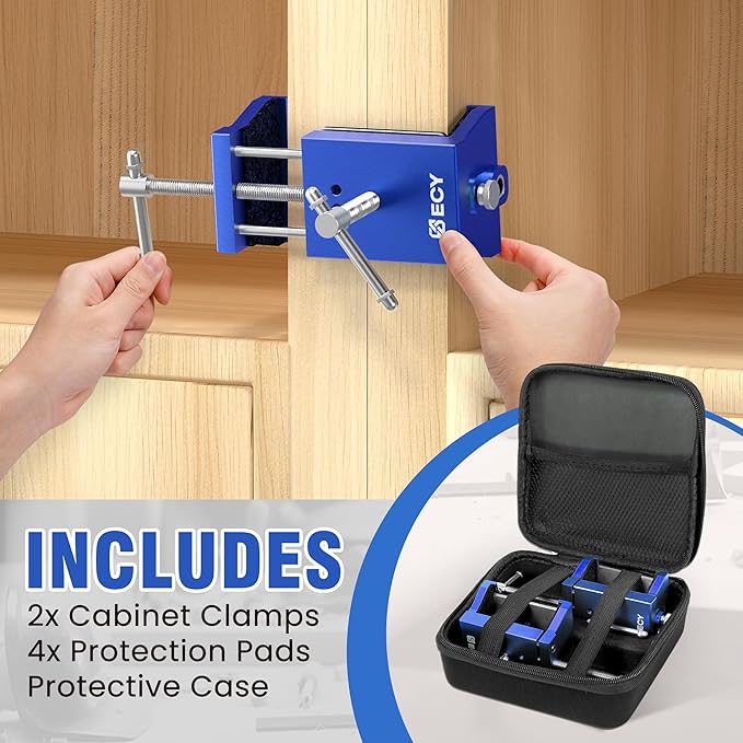 ECY Cabinet Clamps 2 Pack - Cabinet Face Frame Alignment Tool，Anodized Aluminum Alloy, Professional Installation Clamps for Woodworking & DIY Projects (Blue)