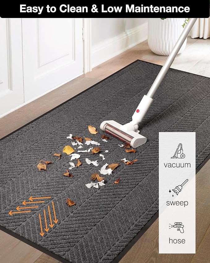 3′ x 5′ Heavy Duty Front Door Mat Indoor Outdoor Entrance, Easy Clean Non-Slip All Weather Commercial Floor Mat for Entryway, No Curling Waterproof Vinyl Welcome Mat (36" x 60", Charcoal Grey)