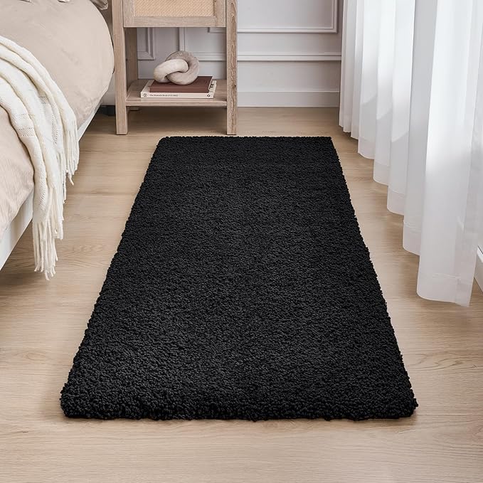 Bathroom Rug 24x48 Non Slip Fluffy Bath Mat for Bathroom Floor Washable Plush Luxury Bath Rug for Tub Soft Shower Mat, Black