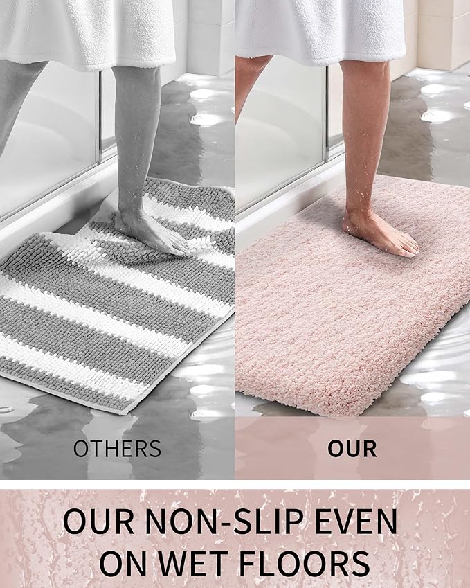 Bathroom Rugs 36x24, Ultra Thick Shaggy Soft Microfiber Absorbent Bath Rug, High Density Foam Latex Non Slip Backing, Machine Washable Bath Mats for Bathroom Floor & Sink, Pink