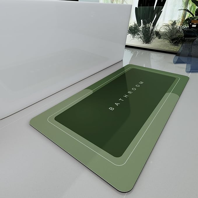Bath Mat, Bathroom Mat Rugs Super Absorbent Shower Mats Non Slip Quick Dry Thin Rubber Mats for Bathroom Floor Fit Under Door, Shower Rug for Bathtub, Shower, Green
