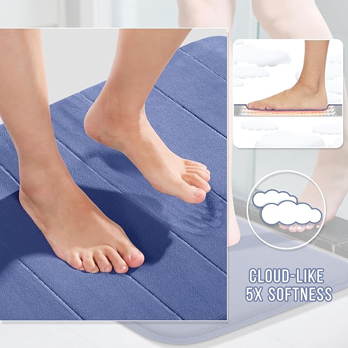 Yimobra Memory Foam Bath Mat Set 3 Pieces- Super Soft Absorbent Quick Dry Bathroom Rug Sets, Machine Washable Non Slip Floor Carpet for Tub Shower, Vanity & Toilet Base, Navy Blue