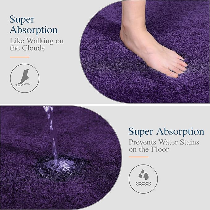 Walensee Contour Rug (20x24, Dark Purple) Non Slip Bath Mat for Bathroom - Water Absorbent Soft Microfiber Shaggy Mat Machine Washable U Shape Toilet Rug