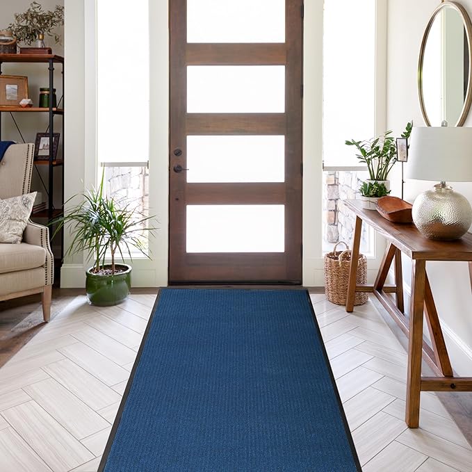 tonchean Commercial Grade Door Floor Mat 3x10Ft Heavy Duty PVC Non-Slip Entrance Mat Indoor Outdoor Runner Rugs, Brush Step Entrance Mats for Corridor, Kitchen, Home, High Traffic Area, Blue