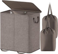 Lifewit Double Laundry Hamper with Lid and Removable Laundry Bags, Large Collapsible 2 Dividers Dirty Clothes Basket with Handles for Bedroom, Laundry Room, Closet, Bathroom, College, 136L Brown