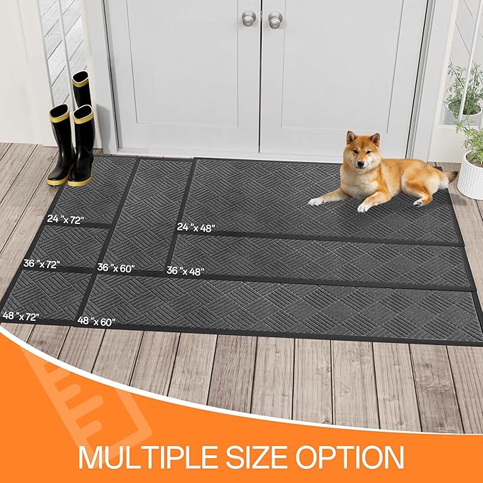 Indoor Outdoor Door Mat, 6’x 3' Doormat for Entryway, Rubber Backing Non Slip Front Door Mat Outside Entrance, Super Absorbent Commercial Floor Mat for Home Office, Gray