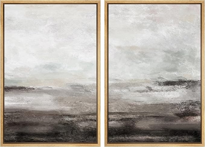 MUDECOR Framed Wall Art Print Set Brown and Gray Grunge Paint Stroke Landscape Abstract Shapes Illustrations Modern Minimalist Chic Relax/Calm for Living Room, Bedroom, Office - 16"x24"x2 Natural