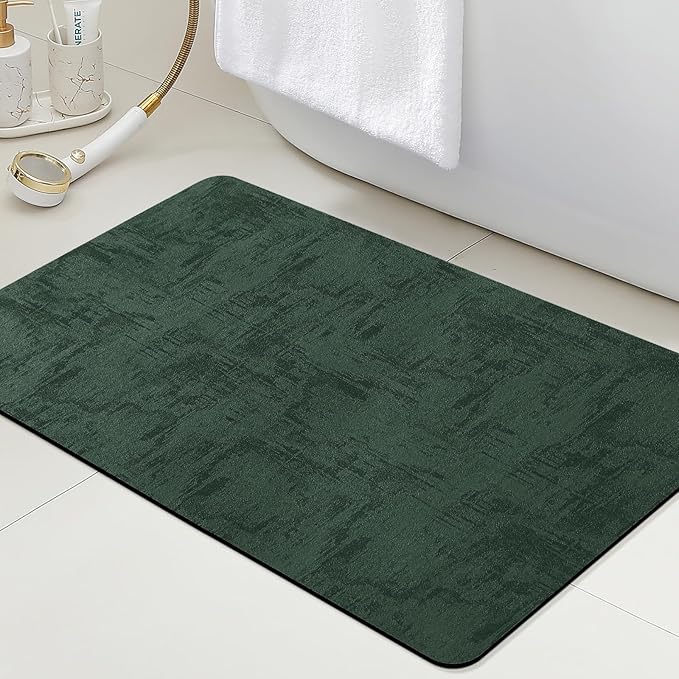Ultra Thin Bath Mat, Upgrade Backing Non Slip Thin Bath Mats Fit Under Door, Quick Dry Ultra Absorbent Bathroom Rugs, Machine Washable Bath Rugs for Bathroom, Bathtub, Deep Green/Marble/32"x20"