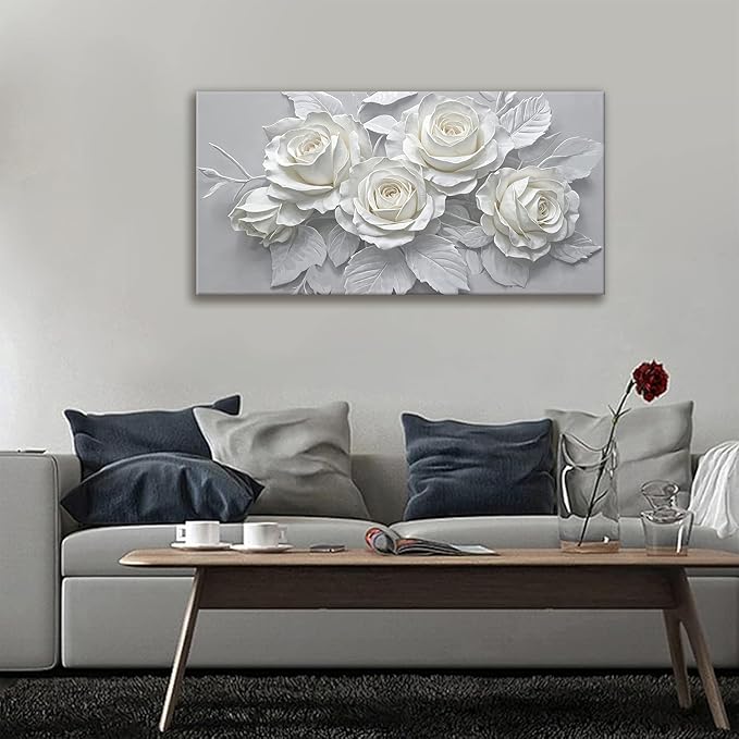 Suconvng White Flower Wall Art Painting Canvas Art Wall Decor 20 X 40 Inch Decorations Modern Minimalist Flower Aesthetic Wall Decor Canvas Art Picture For Bedroom Kitchen Office Home Decoration