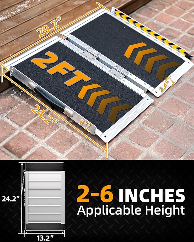 VNN Portable Wheelchair Ramp 2FT, Non-Slip Aluminum Ramps for Wheelchairs for Home, Handicap Wheelchair Ramps for Home Steps, Aluminum Loading Dock Plates