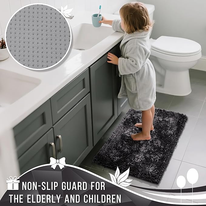 Yimobra Bathroom Rugs Sets 2 Piece, Soft Absorbent Bath Mat and U-Shaped Toilet Rug with Non Slip Backing, Luxury Shaggy Bath Mats for Bathroom, Machine Washable, 31.5"x20"+24"x20", Dark Grey
