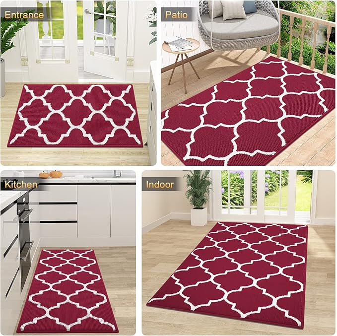 OLANLY Indoor Door Mat, 32x20, Non-Slip Absorbent Resist Dirt Entrance Mat, Washable Low-Profile Inside Floor Doormats for Entryway, Red