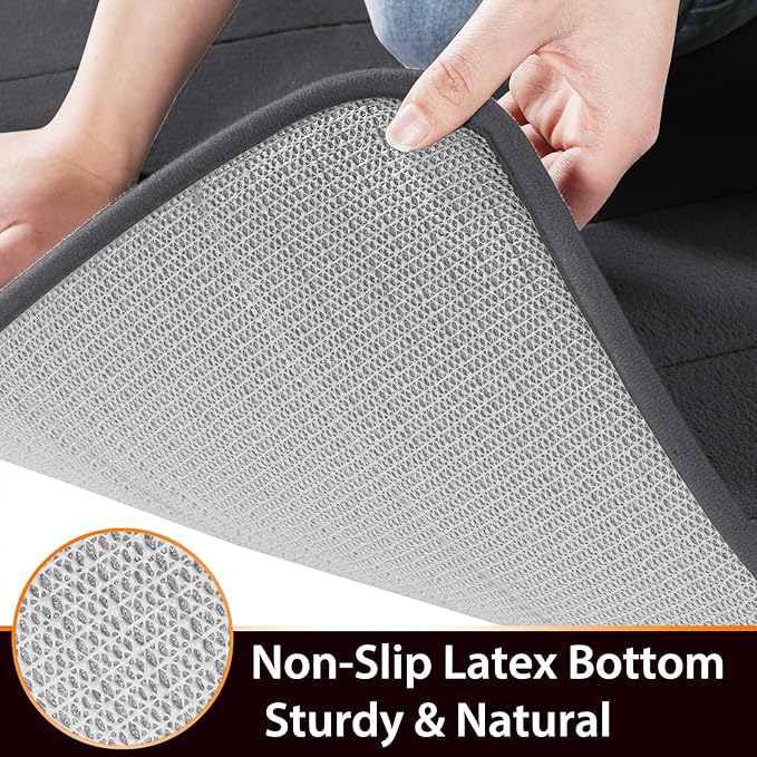 Yimobra Memory Foam Bath Mat, Super Soft Absorbent Bathroom Rug Non Slip, Quick Dry, Machine Washable Floor Carpet for Tub Shower, Home Decor Accessories, 24x17, Dark Gray