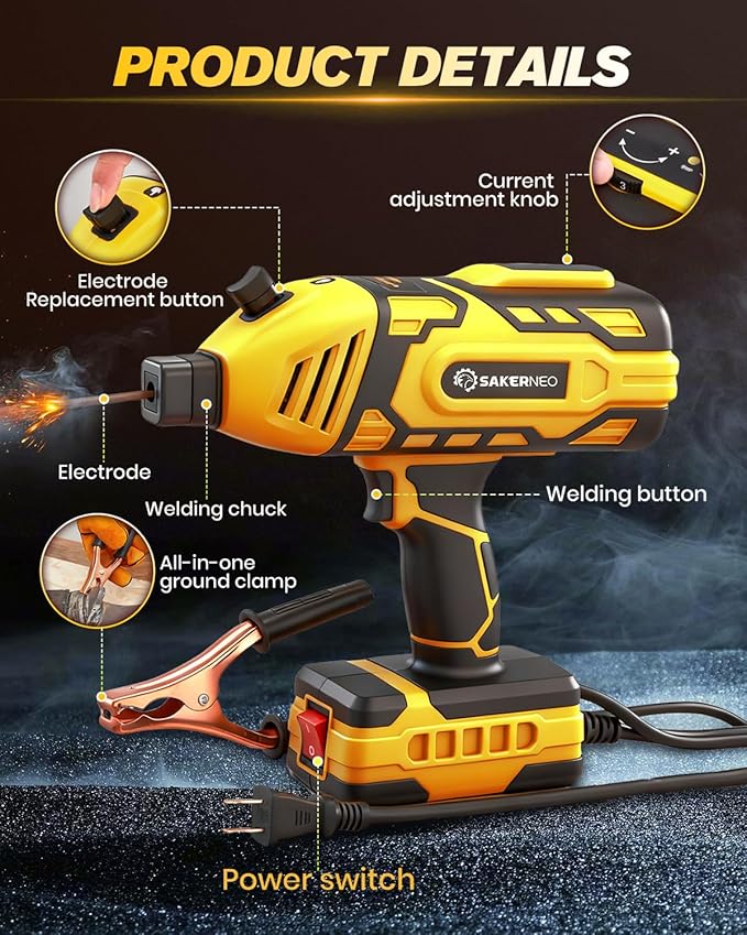 Portable Handheld Welding Machine 110V with IGBT Inverter, 5-Level Adjustable Current 20-120A, Compact Lightweight Design for Stick Welder, DIY Projects, and Professional Use (YELLOW)