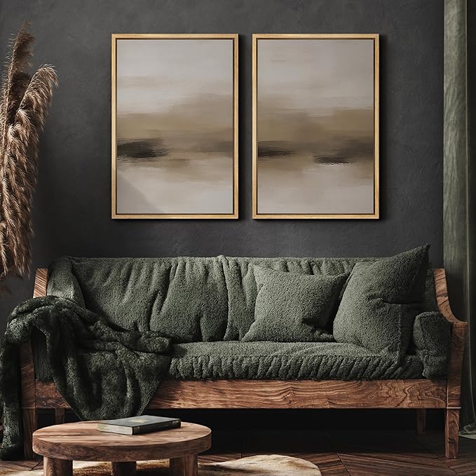 MUDECOR Framed Canvas Print Wall Art Abstract Neutral Beige Contemporary Minimalist Landscape Illustrations Modern Art Decorative Bohemian for Living Room, Bedroom, Office - 24"x36"x2 Natural