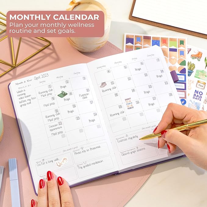 GoGirl Self-care Journal – Daily Mental Health Notebook with Mood & Wellness Trackers – Personal Development, Meditation & Reflection Journal for Women – Hardcover, Lasts 3 Months (Purple)