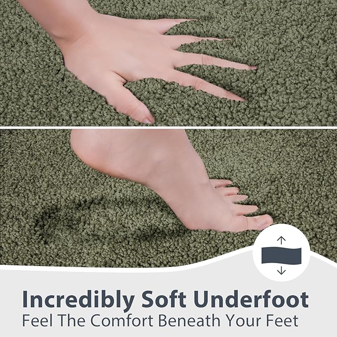 Bathroom Rugs 30" x 46", Non-Slip Extra Soft Absorbent Bath Rugs, Machine Washable Quick Dry Bath Mats for Bathroom Floor, Shower, Bathtub and Sink, Olive Green & Green