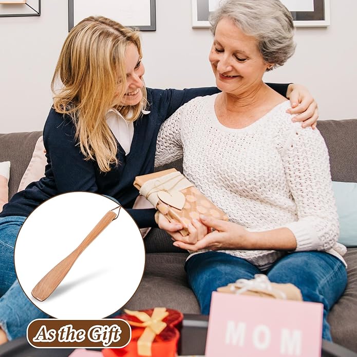 Wooden Shoe Horn,Long Handled Shoe Horn for Seniors,9.84" Retro Wood Shoehorn Long-handle for Women Kids with Leather Lanyard,Long Shoehorn Helper for Seniors & Pregnant,Wood Color
