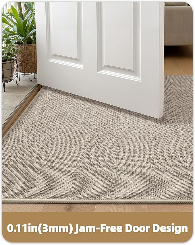 Color&Geometry Warm White Beige Small Ultra Thin Indoor Door Mat 17"x30", Machine Washable Front Door Mat Non Slip, Low Profile Entrance Mat Indoor, Absorbent Carpet for Inside, Entry, Entryway (FOLD)