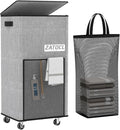 Laundry Hamper with Lid and Wheels, 29 Gal Rolling Laundry Basket with Washing Bag & Front Mesh Bag, Collapsible Dirty Clothes Hampers for Bedroom Aesthetic, Bathroom, Dorm, Laundry Room - Easy Carry