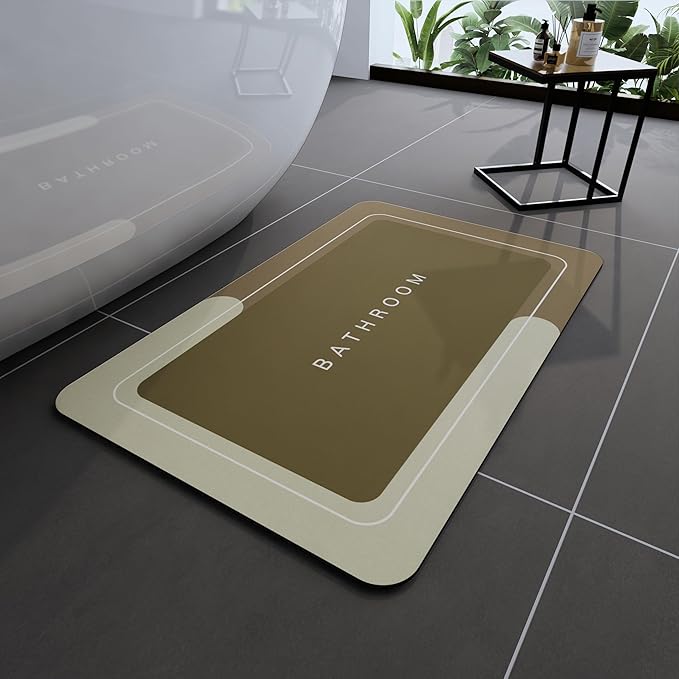 Bath Mat, Bathroom Mat Rugs Super Absorbent Shower Mats Non Slip Quick Dry Thin Rubber Mats for Bathroom Floor Fit Under Door, Shower Rug for Bathtub, Shower, Brown