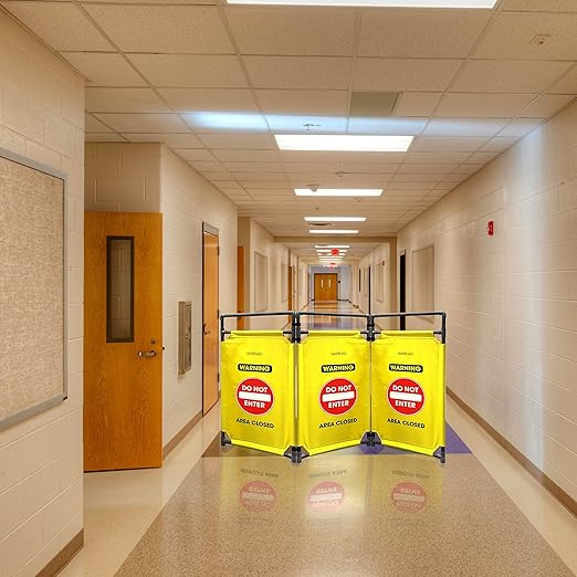 Essentially Yours "Do Not Enter Foldable Safety Barricade | High Visibility Yellow 3 Foot Portable Safety Barrier with Heavy Duty PVC Frame