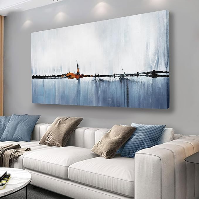 Abstract Wall Decor Modern Abstract Wall Art Blue and White Pictures Canvas Art Wall Decor Framed Artwork for Living Room Bedroom Dining Room Home Office Decor 20"x40"