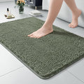 LOCHAS Luxury Bathroom Rug Shaggy Bath Mat 24 x 36 Inch, Washable Non Slip Bath Rugs for Bathroom Shower, Soft Plush Chenille Absorbent Carpets Mats, Sage Green