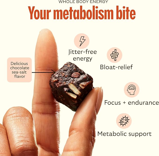 GEM Energy Caffeinated Bite | Holistic Sustained Energy | Supports Metabolism, Stamina & Endurance | 40mg Caffeine, Ginseng Root, L-Theanine | Chocolate Cacao Sea Salt | 7 Servings