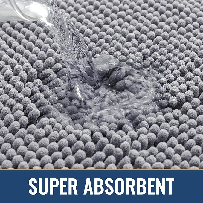 Arotive Bathroom Rugs 47x17, Extra Soft Absorbent Shaggy Chenille Bath Rugs, Machine Washable Rubber Backing Non-Slip Bath Mats for Bathroom Floor Tub and Shower, Home Decor Accessories, Grey