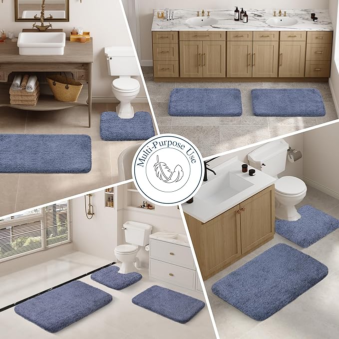 Walensee Large Bathroom Rug (24 x 40, Blue) Extra Soft and Absorbent Shaggy Bath Mat Machine Washable Microfiber Non Slip Luxury Floor Mat