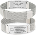 VNOX Medical Alert Id Bracelet for Men Women, Custom Engraving Adjustable Stainless Steel Customizable Mesh Emergency Survival Medic Bracelets Wristband Loop Band with Replacement Tag
